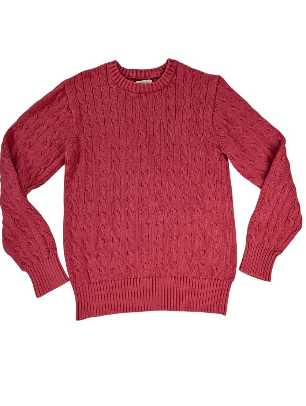 Cherokee Sweater Large Boys 12/14 Red Cable Knit Crewneck Long Sleeve Pullover